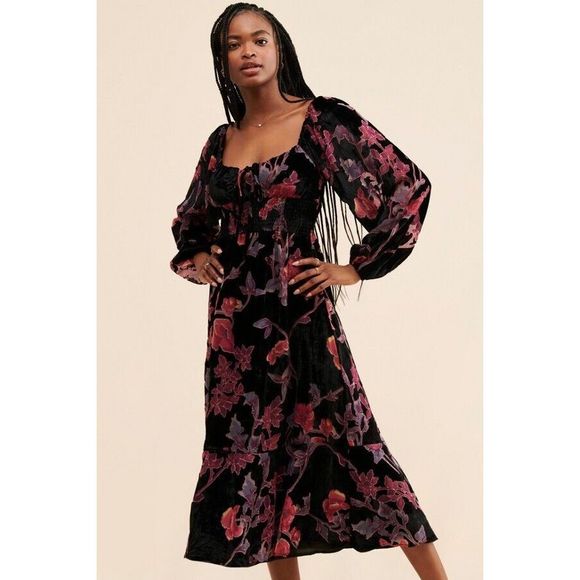 Anthropologie Hutch Velvet Burnout Midi Dress - Picture 1 of 11